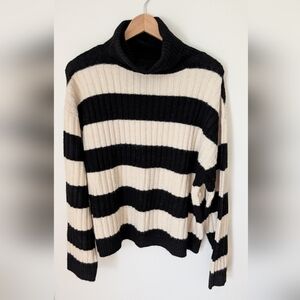 H&M Striped Black and Cream Women's Sweater, Sz L